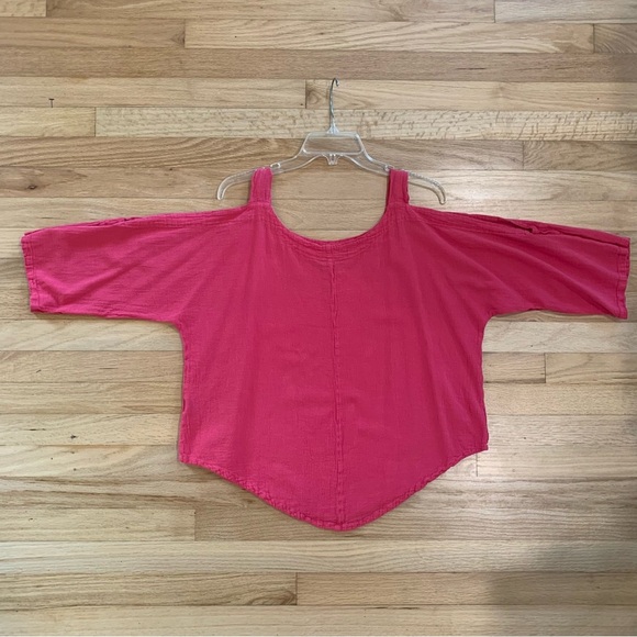 Oh My Gauze! Sporty Cotton Cold Shoulder Top Hot Pink Size Small - Picture 7 of 9